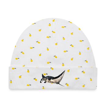 Geometrischer Mantarochen Kunstdruck - Baby Premium Organic Mütze - Weiß/Zitronengelb - Vorne