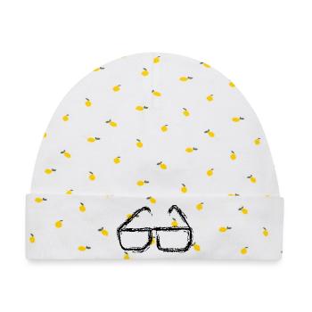 Brille  - Baby Premium Organic Mütze - Weiß/Zitronengelb - Vorne