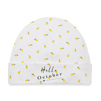 Hello October | Modern Herbst Design - Baby Premium Organic Mütze - Weiß/Zitronengelb - Vorne