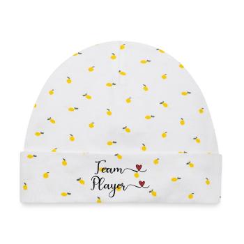 Teamplayer niedliches Typografie-Design mit Herz - Baby Premium Organic Mütze - Weiß/Zitronengelb - Vorne