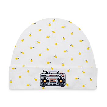 Retro Boombox Illustration - Baby Premium Organic Mütze - Weiß/Zitronengelb - Vorne