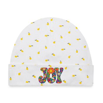 Psychedelisches JOY Muster - Baby Premium Organic Mütze - Weiß/Zitronengelb - Vorne