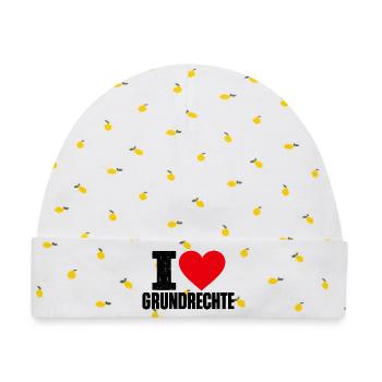 I Love Grundrechte – Rotes Herz für Demokratie - Baby Premium Organic Mütze - Weiß/Zitronengelb - Vorne