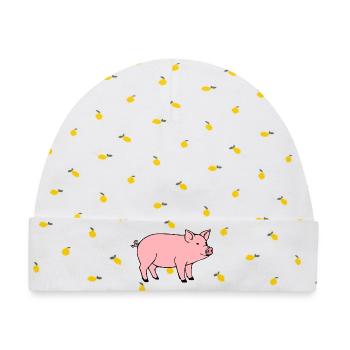 Schwein rosa Metzger Fleischer Geschenk - Baby Premium Organic Mütze - Weiß/Zitronengelb - Vorne