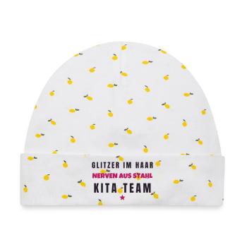 Glitzer im Haar Nerven aus Stahl Kita Team - Baby Premium Organic Mütze - Weiß/Zitronengelb - Vorne