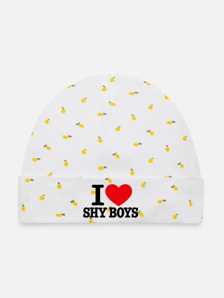 I Love shy boy - Baby Premium Organic Mütze - Weiß/Zitronengelb