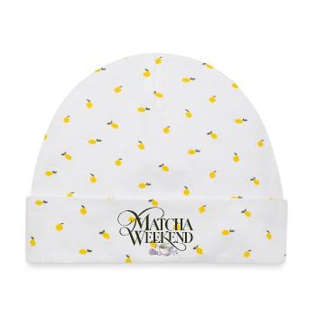 Matcha Wochenende Matcha Weekend Design - Baby Premium Organic Mütze - Weiß/Zitronengelb - Vorne