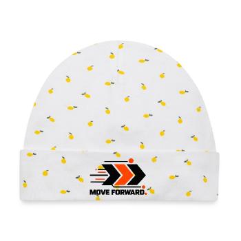 Move Forward – Minimalistisches Pfeil Design - Baby Premium Organic Mütze - Weiß/Zitronengelb - Vorne