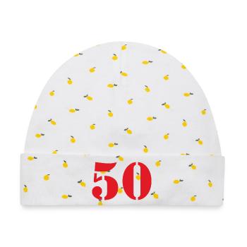 50. 50 JAHRE. 50-JÄHRIGES JUBILÄUM. 50-JÄHRIGES JUBILÄUM. - Baby Premium Organic Mütze - Weiß/Zitronengelb - Vorne