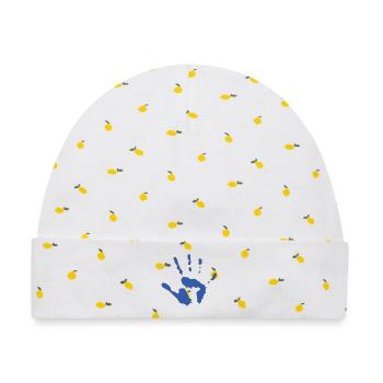 Hand Handabdruck - Baby Premium Organic Mütze - Weiß/Zitronengelb - Vorne