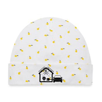 Haus mit Sonnenkollektoren Auto - Baby Premium Organic Mütze - Weiß/Zitronengelb - Vorne