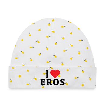 T-Shirt I love Eros T-Shirt Geschenkidee - Baby Premium Organic Mütze - Weiß/Zitronengelb - Vorne