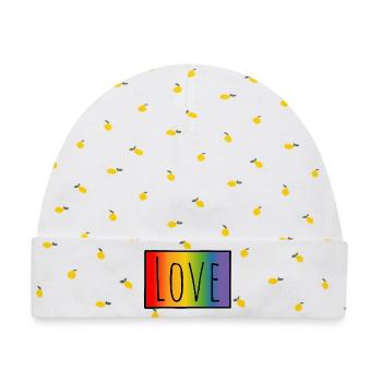CSD Tshirt Regenbogen Love - Baby Premium Organic Mütze - Weiß/Zitronengelb - Vorne