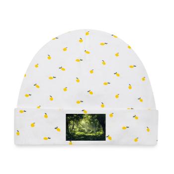 Waldlandschaft Illustration Poster - Baby Premium Organic Mütze - Weiß/Zitronengelb - Vorne