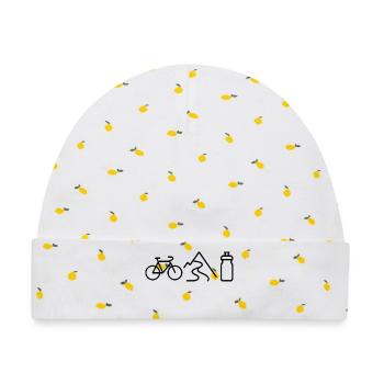 Shirt Fahrrad, Berg, Trinkflasche minimalistisch - Baby Premium Organic Mütze - Weiß/Zitronengelb - Vorne