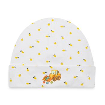 Verspielter Bagger mit bunten Bausteinen - Baby Premium Organic Mütze - Weiß/Zitronengelb - Vorne