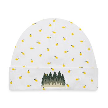 Tannenwald Retro – Natur Wald Wandern Outdoor - Baby Premium Organic Mütze - Weiß/Zitronengelb - Vorne
