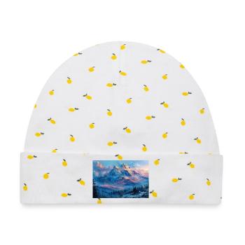 Illustration einer Gebirgslandschaft - Baby Premium Organic Mütze - Weiß/Zitronengelb - Vorne