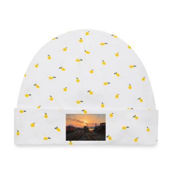 Ffestiniog Sonnenuntergang - Baby Premium Organic Mütze - Weiß/Zitronengelb - Vorne