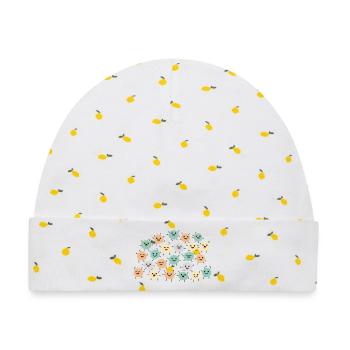 Kawaii Mikro-Kugeln Muster - Baby Premium Organic Mütze - Weiß/Zitronengelb - Vorne