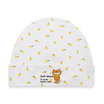 Just Smile – Grinsende Katze Grinsekatze - Baby Premium Organic Mütze - Weiß/Zitronengelb - Vorne