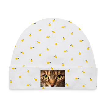 Katzenauge Nahaufnahme - Baby Premium Organic Mütze - Weiß/Zitronengelb - Vorne