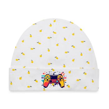 Farbiger Spielcontroller Gaming Popkunst Motiv - Baby Premium Organic Mütze - Weiß/Zitronengelb - Vorne