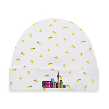 Birmingham City Skyline Library Moderne Linienkunst - Baby Premium Organic Mütze - Weiß/Zitronengelb - Vorne