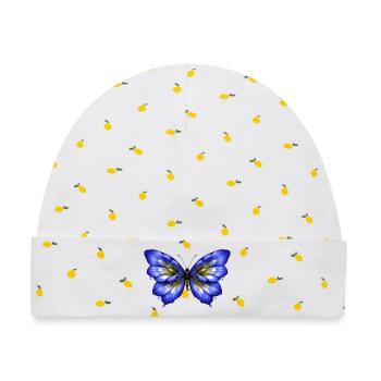 Leuchtender Enzian-Schmetterling   - Baby Premium Organic Mütze - Weiß/Zitronengelb - Vorne