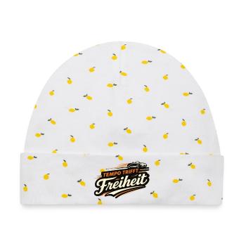Tempo trifft Freiheit Cabriolet Spruch  - Baby Premium Organic Mütze - Weiß/Zitronengelb - Vorne