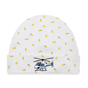 Helikopter Blau Weiß Illustration - Baby Premium Organic Mütze - Weiß/Zitronengelb - Vorne