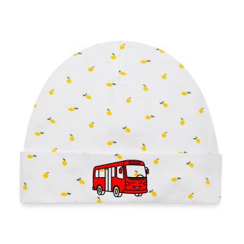 Bus-Cartoon - Baby Premium Organic Mütze - Weiß/Zitronengelb - Vorne