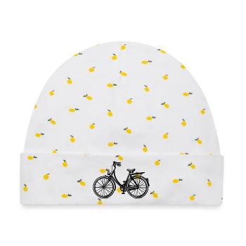 Holland-Fahrrad - Illustration - Baby Premium Organic Mütze - Weiß/Zitronengelb - Vorne