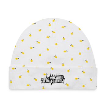 Socially Awkward But Still Friendly Lustig Spruch - Baby Premium Organic Mütze - Weiß/Zitronengelb - Vorne