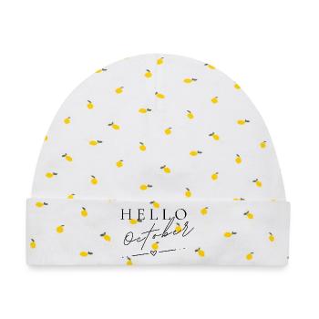 Hello October | Minimal Herbst Design - Baby Premium Organic Mütze - Weiß/Zitronengelb - Vorne