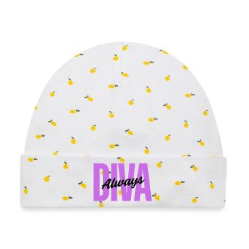Diva Always – Weibliches Design - Baby Premium Organic Mütze - Weiß/Zitronengelb - Vorne