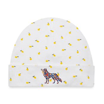 Patchwork Wolf Farbenspiel - Baby Premium Organic Mütze - Weiß/Zitronengelb - Vorne