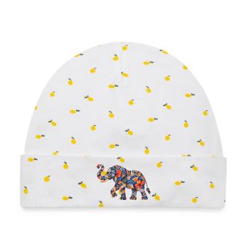 Patchwork-Elefant Blumenmuster - Baby Premium Organic Mütze - Weiß/Zitronengelb - Vorne