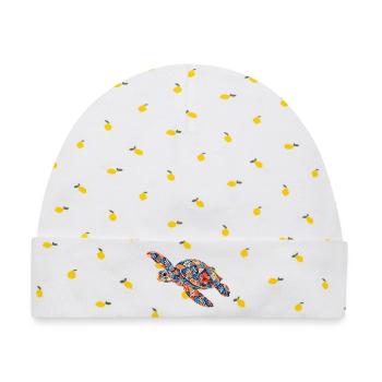 Patchwork Schildkröte Blumenmuster - Baby Premium Organic Mütze - Weiß/Zitronengelb - Vorne