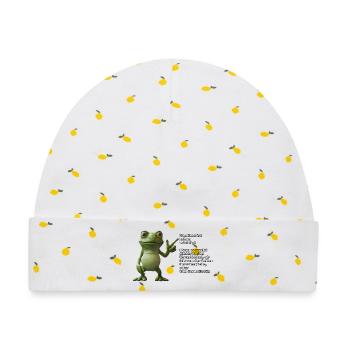Gender-Frosch mit Hinweis - Baby Premium Organic Mütze - Weiß/Zitronengelb - Vorne