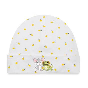 Little_mouse_and_gecko_are_best_friends - Baby Premium Organic Mütze - Weiß/Zitronengelb - Vorne