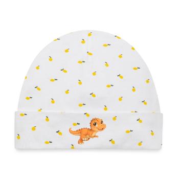 Süßer kleiner T‑Rex – orangefarbener Dinosaurier - Baby Premium Organic Mütze - Weiß/Zitronengelb - Vorne
