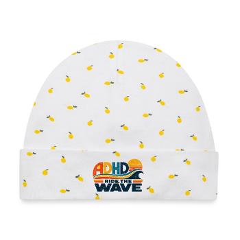 ADHD – Ride the Wave | Retro-Sonne & Welle - Baby Premium Organic Mütze - Weiß/Zitronengelb - Vorne