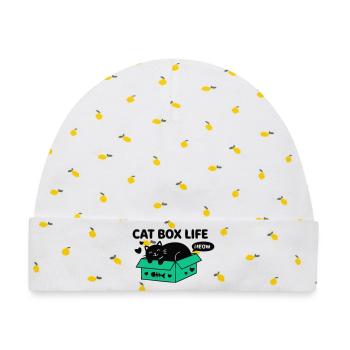 Cat Box Life Katzen Logo - Baby Premium Organic Mütze - Weiß/Zitronengelb - Vorne