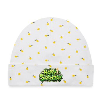 Alles Gute zum Geburtstag Graffiti-Kerze: Naturgeschenk! - Baby Premium Organic Mütze - Weiß/Zitronengelb - Vorne