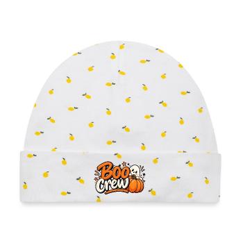 Boo Crew – Süßes Halloween Kürbis mit Geist - Baby Premium Organic Mütze - Weiß/Zitronengelb - Vorne