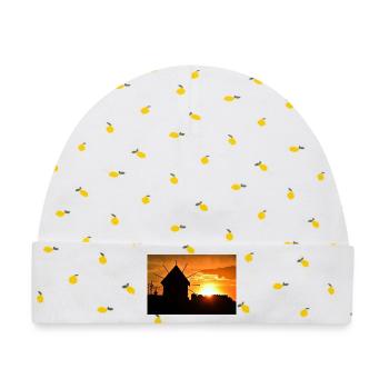 Windmühle bei Sonnenuntergang - Baby Premium Organic Mütze - Weiß/Zitronengelb - Vorne