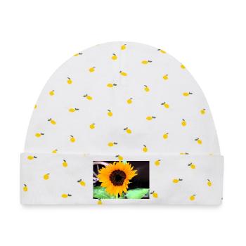 Große Sonnenblume im Garten - Baby Premium Organic Mütze - Weiß/Zitronengelb - Vorne