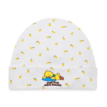 Sleepy Duck – Nur noch fünf Minuten - Baby Premium Organic Mütze - Weiß/Zitronengelb - Vorne