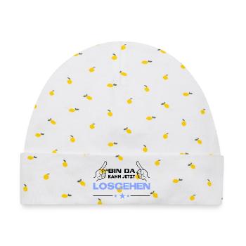 Bin da Kann losgehen T-Shirt Sprüche Lustig - Baby Premium Organic Mütze - Weiß/Zitronengelb - Vorne